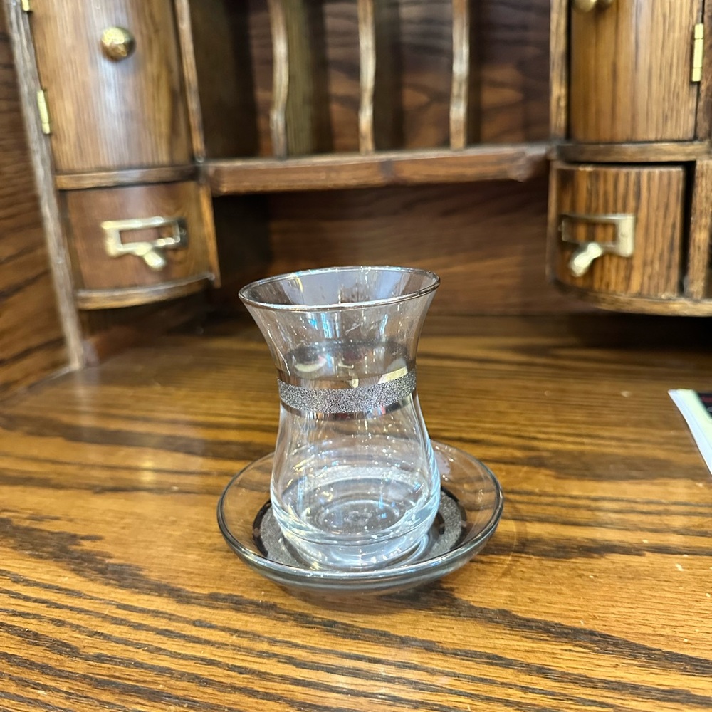 Vintage Elegant Glass Tea Cup with Saucer